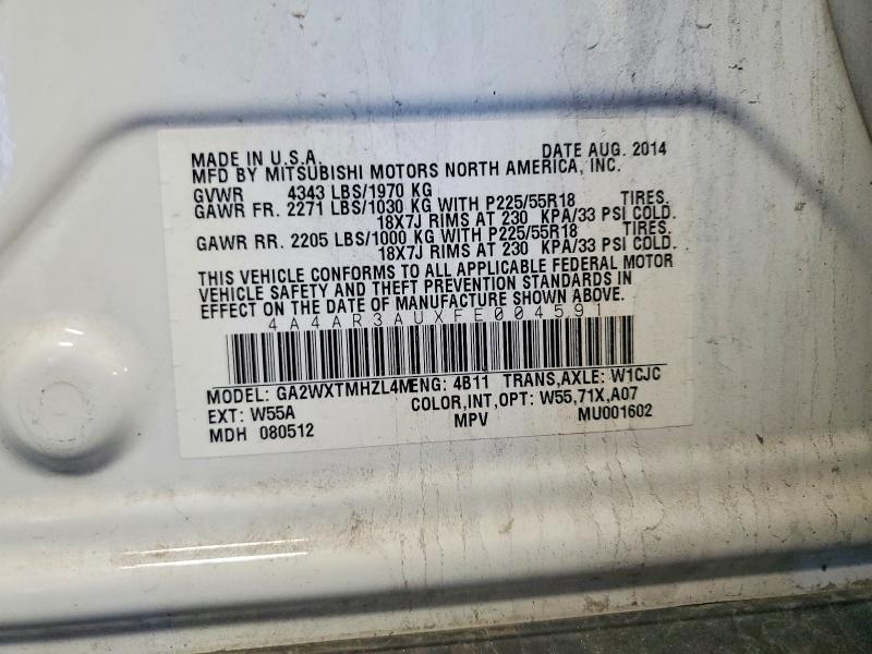 2015 Mitsubishi Outlander Sport მანქანა იყიდება აუქციონზე, vin: 4A4AR3AUXFE004591, აუქციონის ნომერი: 57154216