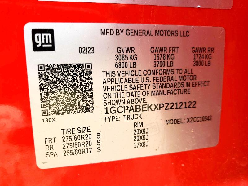 57633206 :رقم المزاد ، 1GCPABEKXPZ212122 vin ، 2023 Chevrolet Silverado مزاد بيع