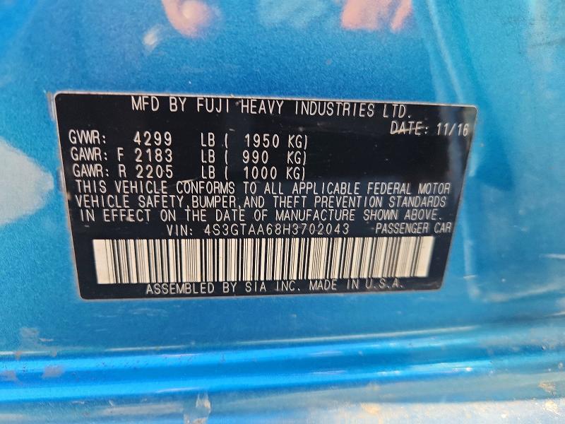 Aukcja sprzedaży 2017 Subaru Impreza, vin: 4S3GTAA68H3702043, numer aukcji: 58660126