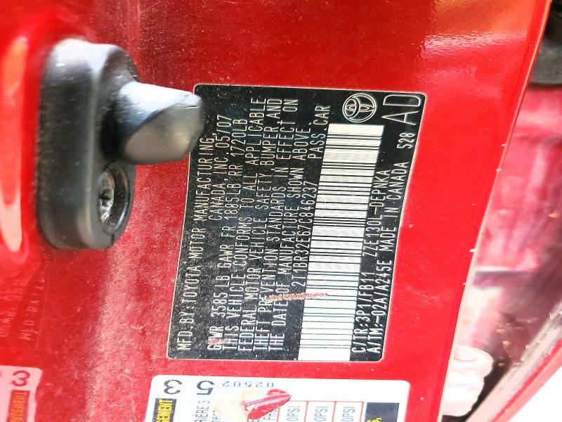59053036 :رقم المزاد ، 2T1BR32E67C846237 vin ، 2007 Toyota Corolla مزاد بيع