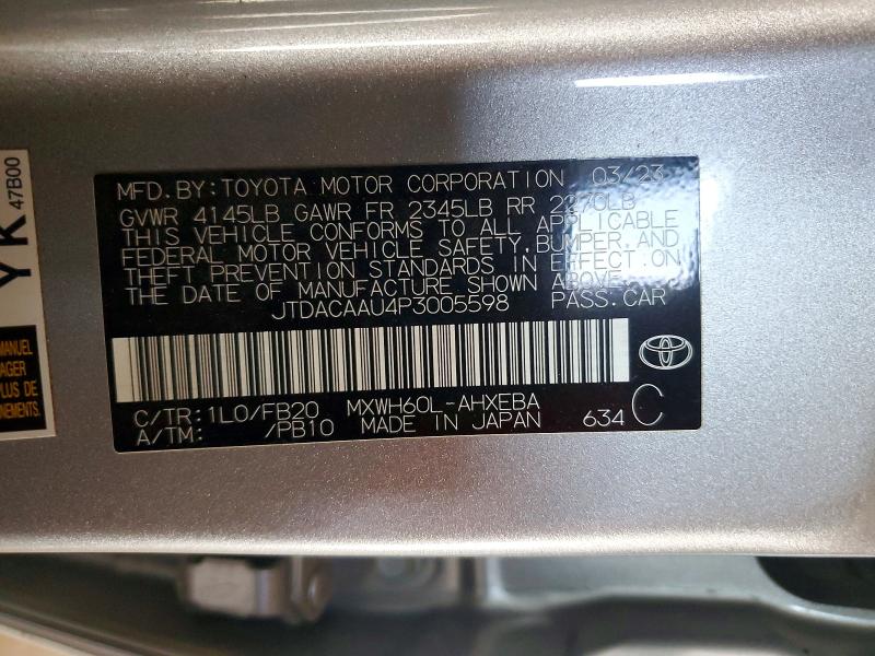 56192056 :رقم المزاد ، JTDACAAU4P3005598 vin ، 2023 Toyota Prius مزاد بيع