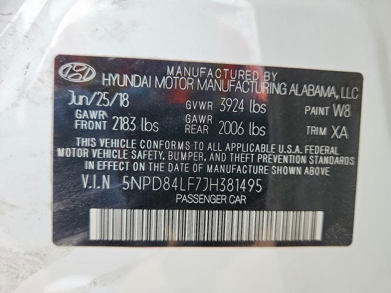 56935296 :رقم المزاد ، 5NPD84LF7JH381495 vin ، 2018 Hyundai Elantra مزاد بيع