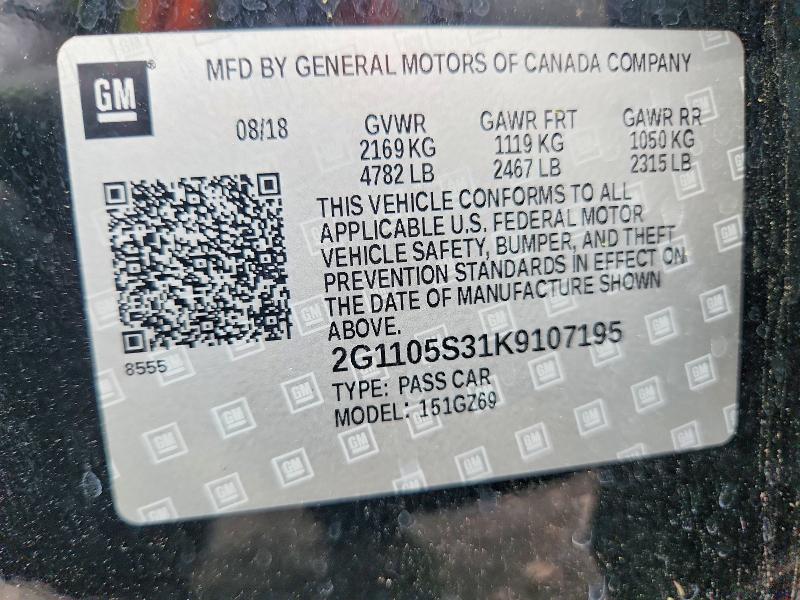 Aukcja sprzedaży 2019 Chevrolet Impala, vin: 2G1105S31K9107195, numer aukcji: 57170326