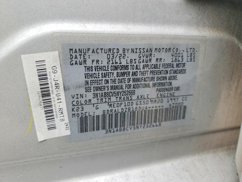 Продаж на аукціоні авто 2022 Nissan Sentra, vin: 3N1AB8CV5NY252668, номер лоту: 56675466