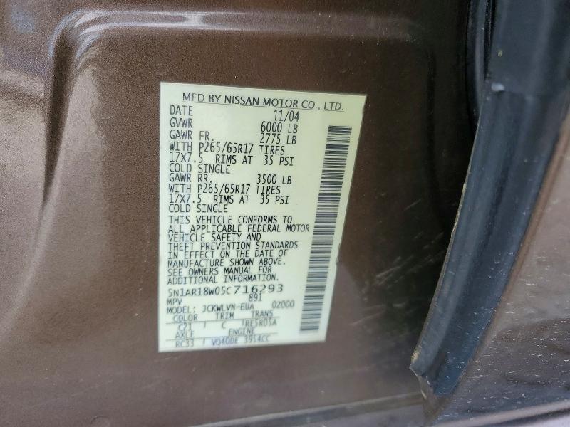 Продаж на аукціоні авто 2005 Nissan Pathfinder, vin: 5N1AR18W05C716293, номер лоту: 56182976