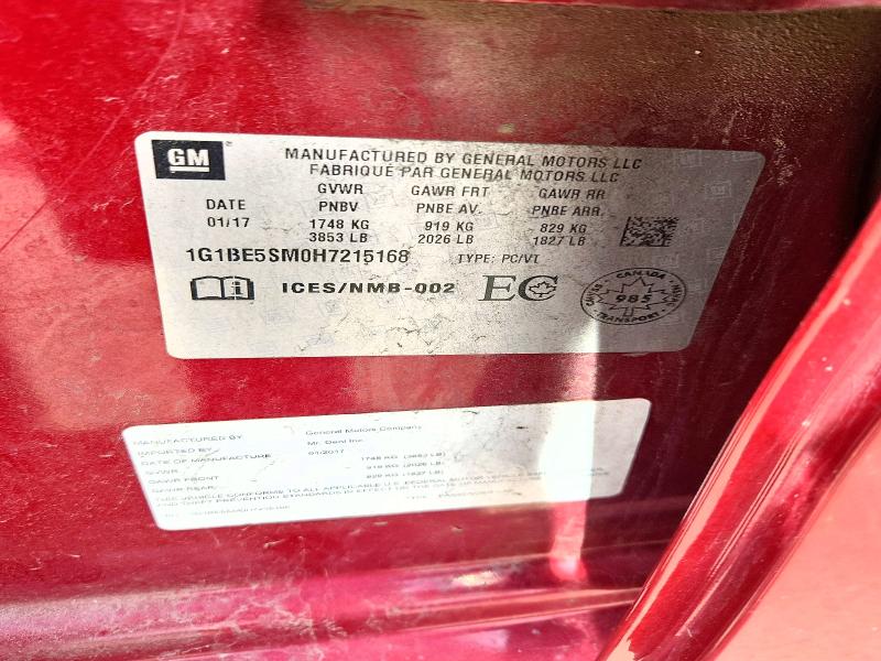 57121286 :رقم المزاد ، 1G1BE5SM0H7215168 vin ، 2017 Chevrolet Cruze مزاد بيع