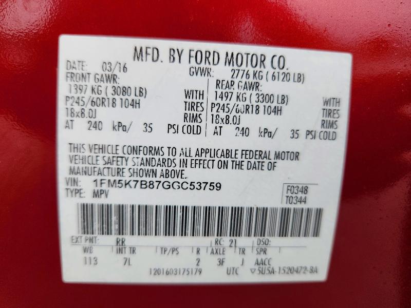 Auction sale of the 2016 Ford Explorer, vin: 1FM5K7B87GGC53759, lot number: 58705276
