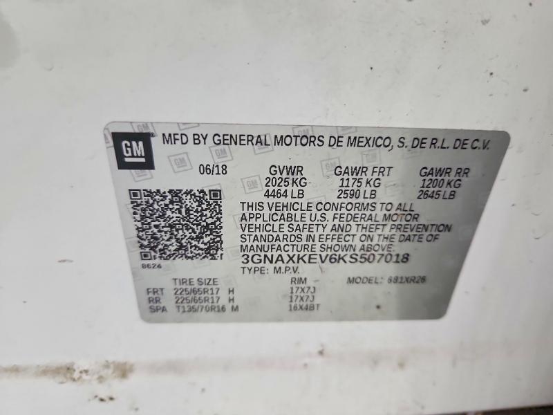 2019 Chevrolet Equinox მანქანა იყიდება აუქციონზე, vin: 3GNAXKEV6KS507018, აუქციონის ნომერი: 54714466