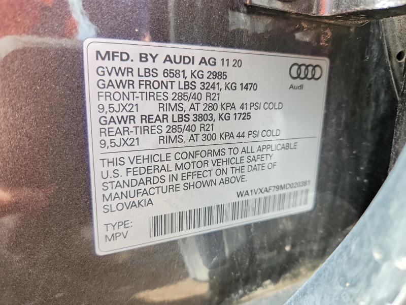 Aukcja sprzedaży 2021 Audi Q7, vin: WA1VXAF79MD020381, numer aukcji: 57352056