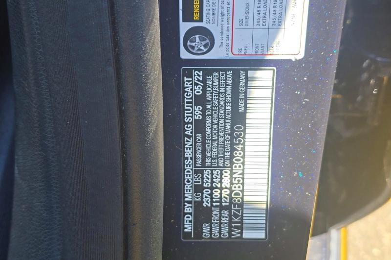 Продаж на аукціоні авто 2022 Mercedes-benz E, vin: W1KZF8DB5NB084530, номер лоту: 58281206