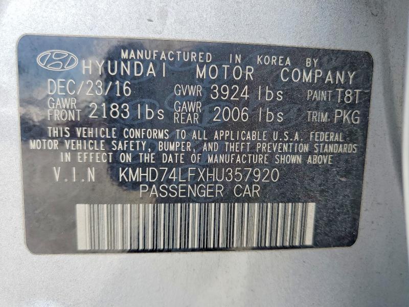 Aukcja sprzedaży 2017 Hyundai Elantra, vin: KMHD74LFXHU357920, numer aukcji: 58327606