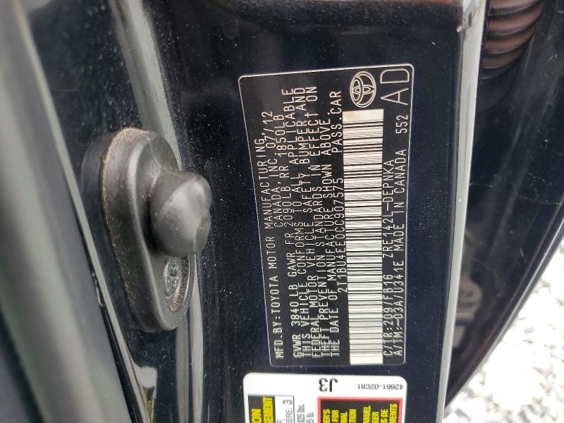 Aukcja sprzedaży 2012 Toyota Corolla, vin: 2T1BU4EE0CC907575, numer aukcji: 52024116