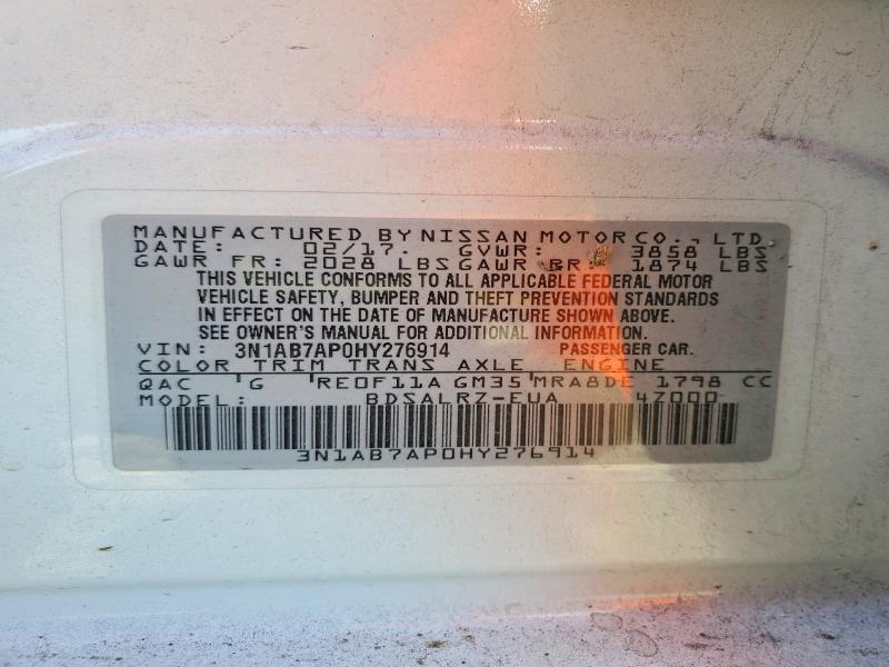 2017 Nissan Sentra მანქანა იყიდება აუქციონზე, vin: 3N1AB7AP0HY276914, აუქციონის ნომერი: 57515696