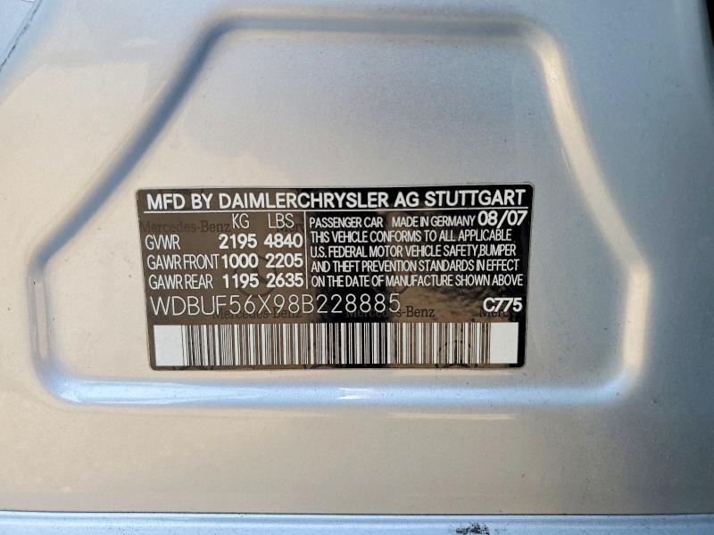 2008 Mercedes-benz E მანქანა იყიდება აუქციონზე, vin: WDBUF56X98B228885, აუქციონის ნომერი: 56173376