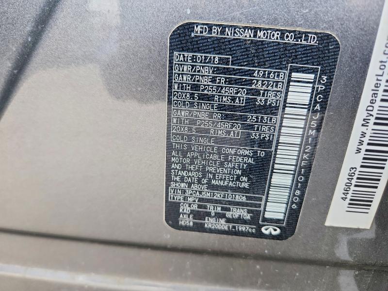 56258266 :رقم المزاد ، 3PCAJ5M12KF101806 vin ، 2019 Infiniti Qx50 مزاد بيع