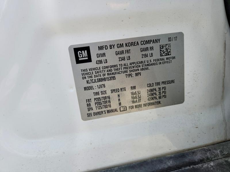 Aukcja sprzedaży 2017 Chevrolet Trax, vin: KL7CJLSB8HB153085, numer aukcji: 55641946