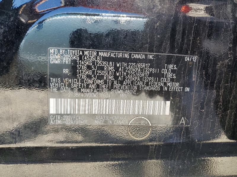 56663256 :رقم المزاد ، 2T3BF4DV0CW210604 vin ، 2012 Toyota Rav4 مزاد بيع