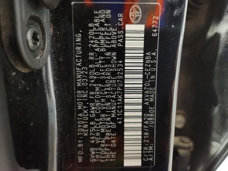Auction sale of the 2023 Toyota Camry, vin: 4T1C11AK7PU792534, lot number: 57740326