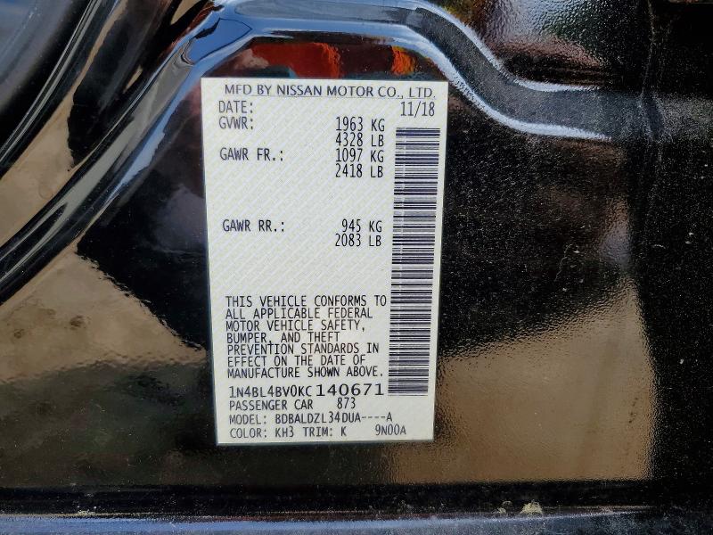 Aukcja sprzedaży 2019 Nissan Altima, vin: 1N4BL4BV0KC140671, numer aukcji: 56676816