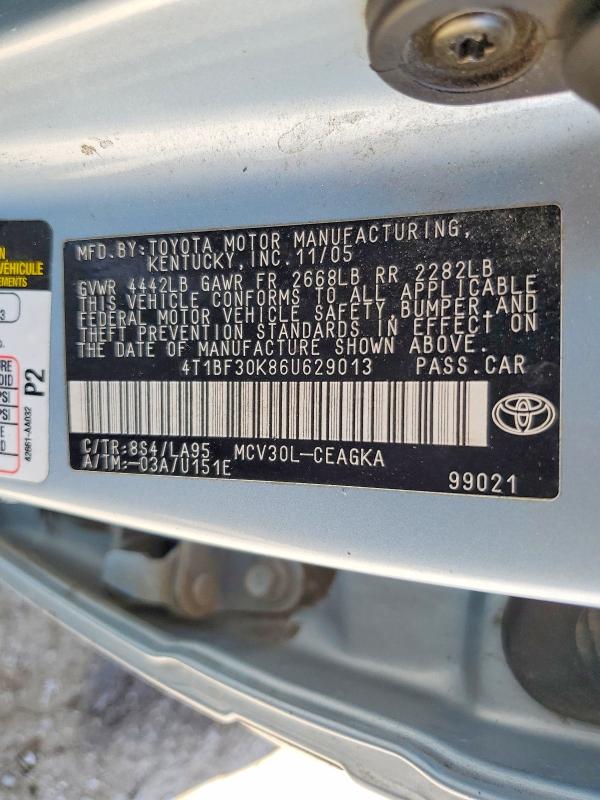 2006 Toyota Camry მანქანა იყიდება აუქციონზე, vin: 4T1BF30K86U629013, აუქციონის ნომერი: 58450836