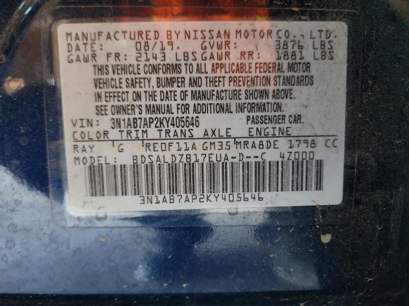 55474466 :رقم المزاد ، 3N1AB7AP2KY405646 vin ، 2019 Nissan Sentra مزاد بيع