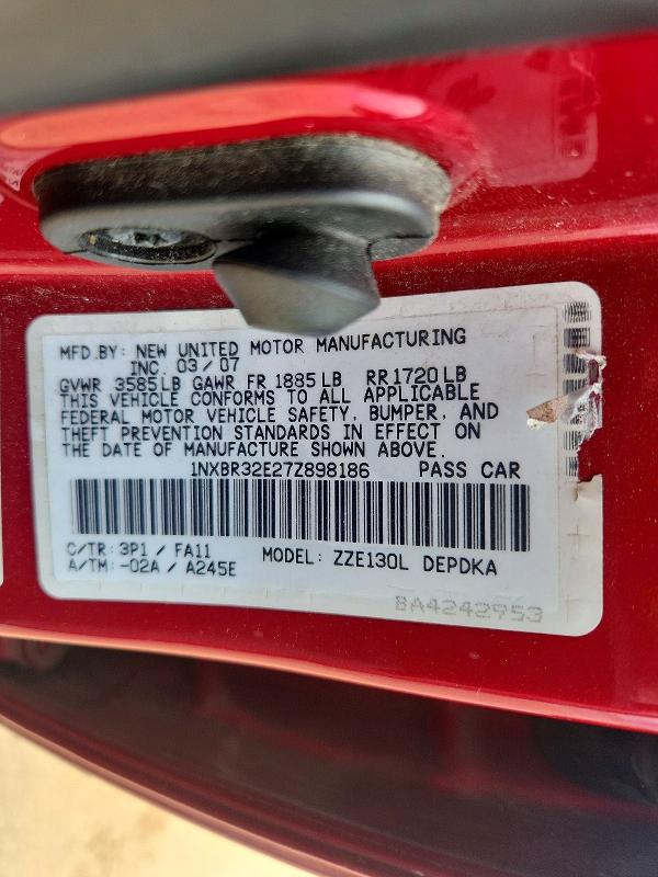 Aukcja sprzedaży 2007 Toyota Corolla, vin: 1NXBR32E27Z898186, numer aukcji: 56039676