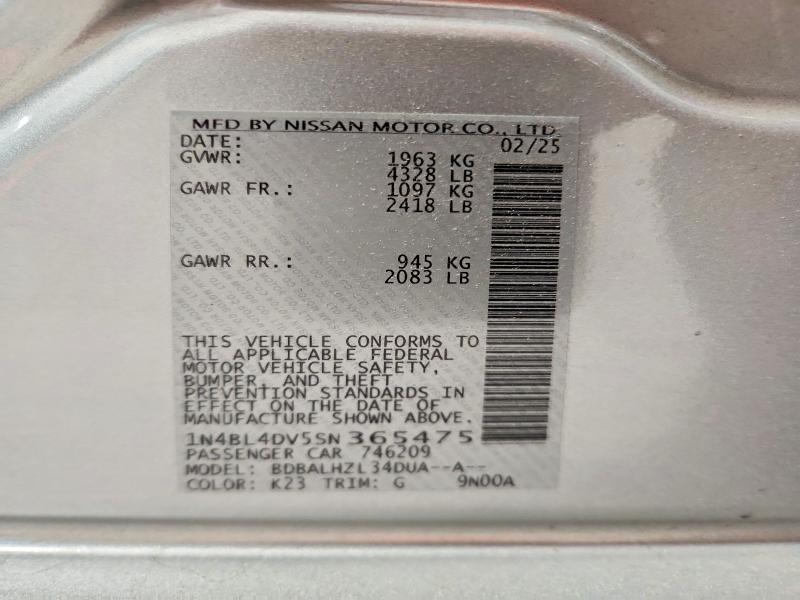 2025 Nissan Altima მანქანა იყიდება აუქციონზე, vin: 1N4BL4DV5SN365475, აუქციონის ნომერი: 55975906