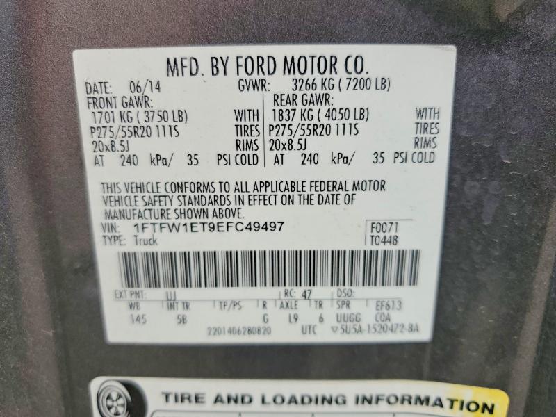Продажа на аукционе авто 2014 Ford F150, vin: 1FTFW1ET9EFC49497, номер лота: 56217026