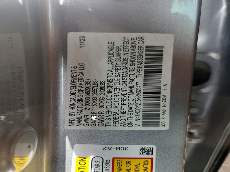 Продаж на аукціоні авто 2024 Honda Accord, vin: 1HGCY2F57RA026477, номер лоту: 59199666