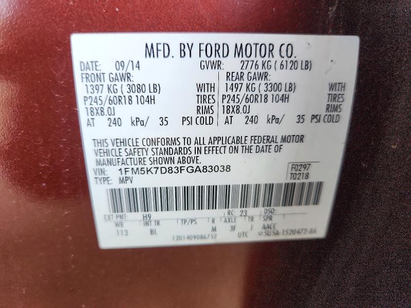 Aukcja sprzedaży 2015 Ford Explorer, vin: 1FM5K7D83FGA83038, numer aukcji: 85983595