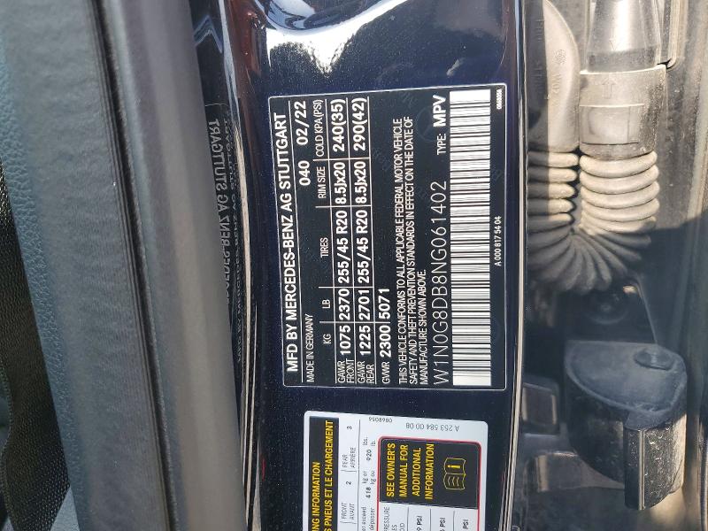 Aukcja sprzedaży 2022 Mercedes-benz Glc, vin: W1N0G8DB8NG061402, numer aukcji: 55608076