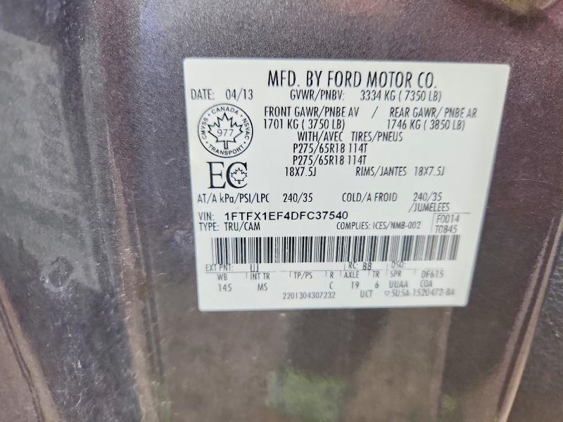56795706 :رقم المزاد ، 1FTFX1EF4DFC37540 vin ، 2013 Ford F150 مزاد بيع