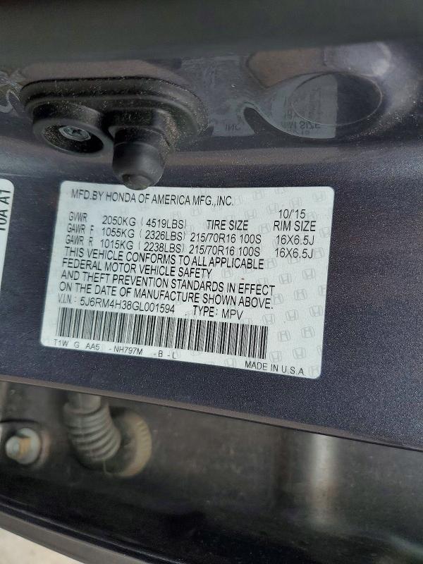 Aukcja sprzedaży 2016 Honda Cr-v, vin: 5J6RM4H38GL001594, numer aukcji: 57900146