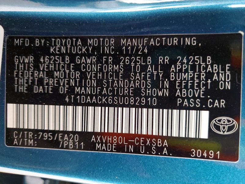 2025 Toyota Camry მანქანა იყიდება აუქციონზე, vin: 4T1DAACK6SU082910, აუქციონის ნომერი: 58817406