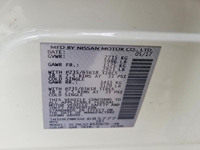 2017 Nissan Pathfinder მანქანა იყიდება აუქციონზე, vin: 5N1DR2MM3HC685777, აუქციონის ნომერი: 58259826