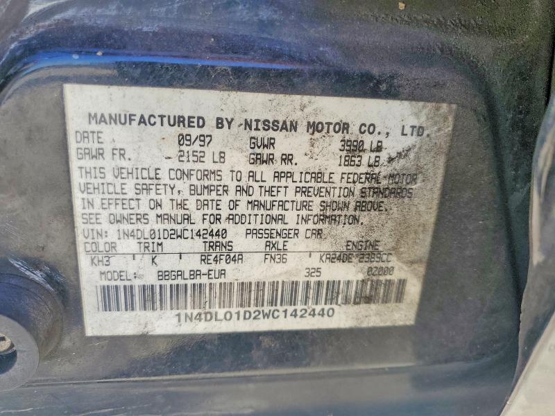 1998 Nissan Altima მანქანა იყიდება აუქციონზე, vin: 1N4DL01D2WC142440, აუქციონის ნომერი: 55867236
