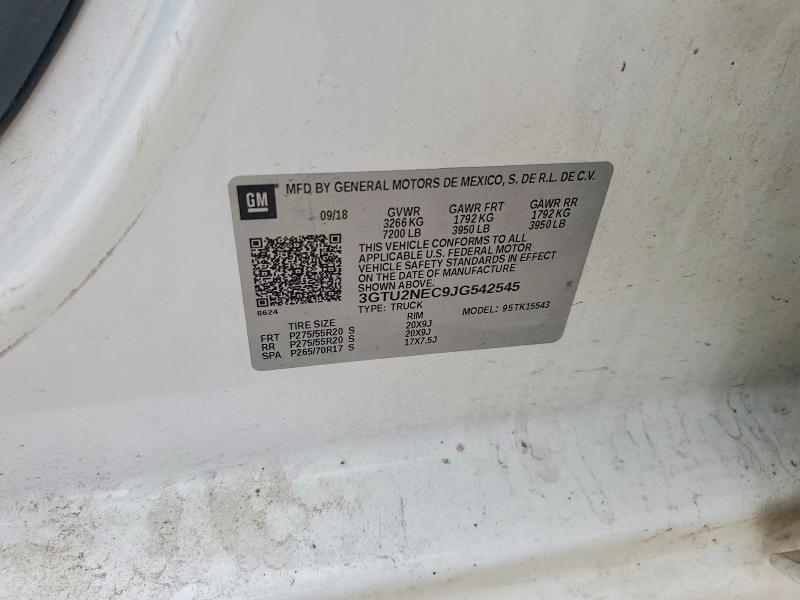 2018 Gmc Sierra მანქანა იყიდება აუქციონზე, vin: 3GTU2NEC9JG542545, აუქციონის ნომერი: 55334956