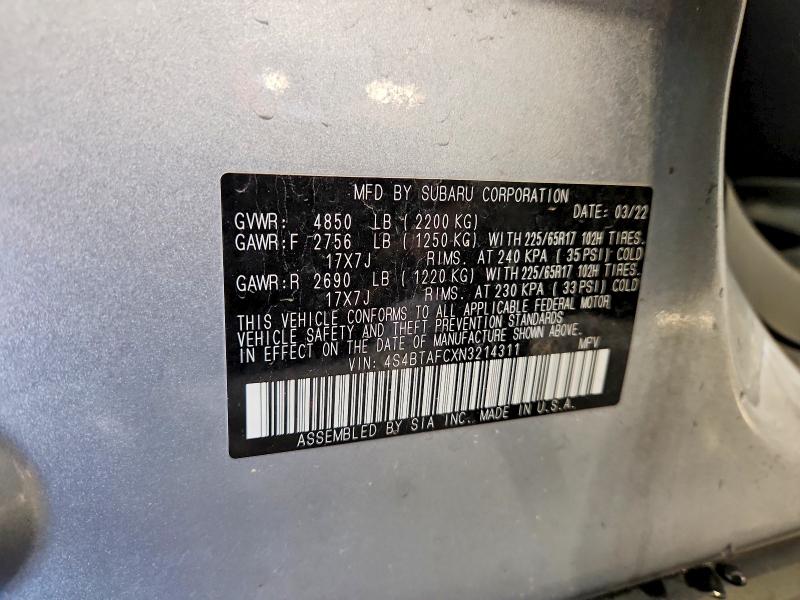 Aukcja sprzedaży 2022 Subaru Outback, vin: 4S4BTAFCXN3214311, numer aukcji: 56969976