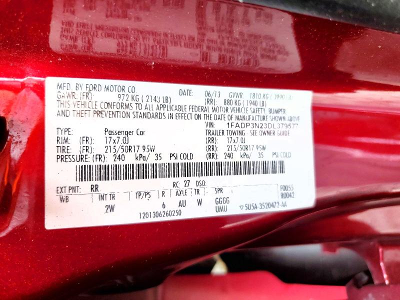 57619966 :رقم المزاد ، 1FADP3N23DL379577 vin ، 2013 Ford Focus مزاد بيع