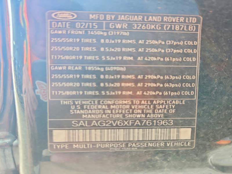 58192876 :رقم المزاد ، SALAG2V6XFA761963 vin ، 2015 Land Rover Lr4 مزاد بيع