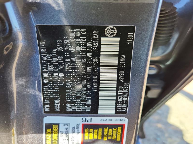 2013 Toyota Camry მანქანა იყიდება აუქციონზე, vin: 4T4BF1FK0DR311384, აუქციონის ნომერი: 55599556