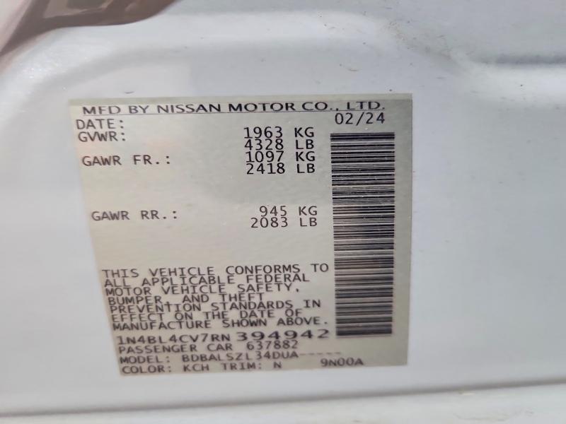 Aukcja sprzedaży 2024 Nissan Altima, vin: 1N4BL4CV7RN394942, numer aukcji: 57407516