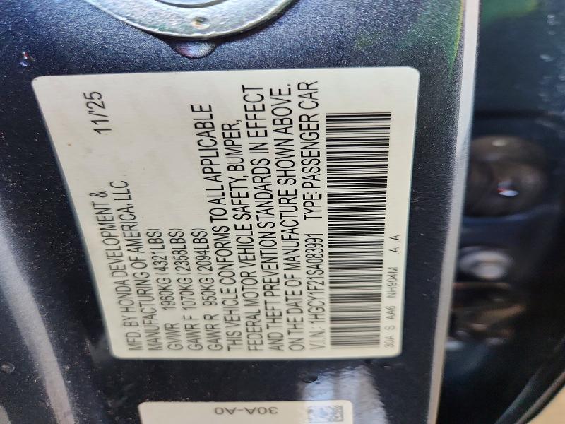 Продаж на аукціоні авто 2025 Honda Accord, vin: 1HGCY1F21SA083991, номер лоту: 57187506