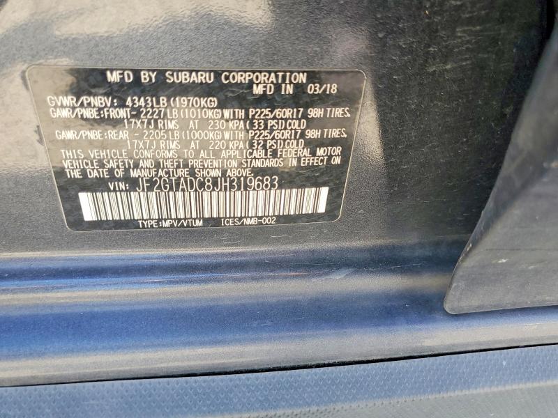 57945076 :رقم المزاد ، JF2GTADC8JH319683 vin ، 2018 Subaru Crosstrek مزاد بيع
