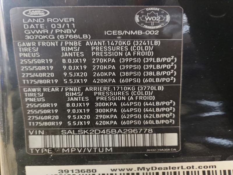Продажа на аукционе авто 2011 Land Rover Range Rover Sport, vin: SALSK2D45BA296778, номер лота: 55649366