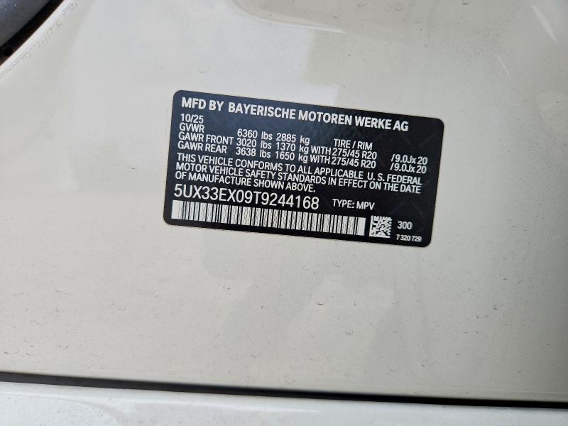 58771396 :رقم المزاد ، 5UX33EX09T9244168 vin ، 2026 Bmw X6 مزاد بيع