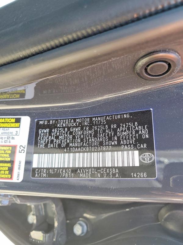 Aukcja sprzedaży 2026 Toyota Camry, vin: 4T1DAACK8TU237877, numer aukcji: 57268006