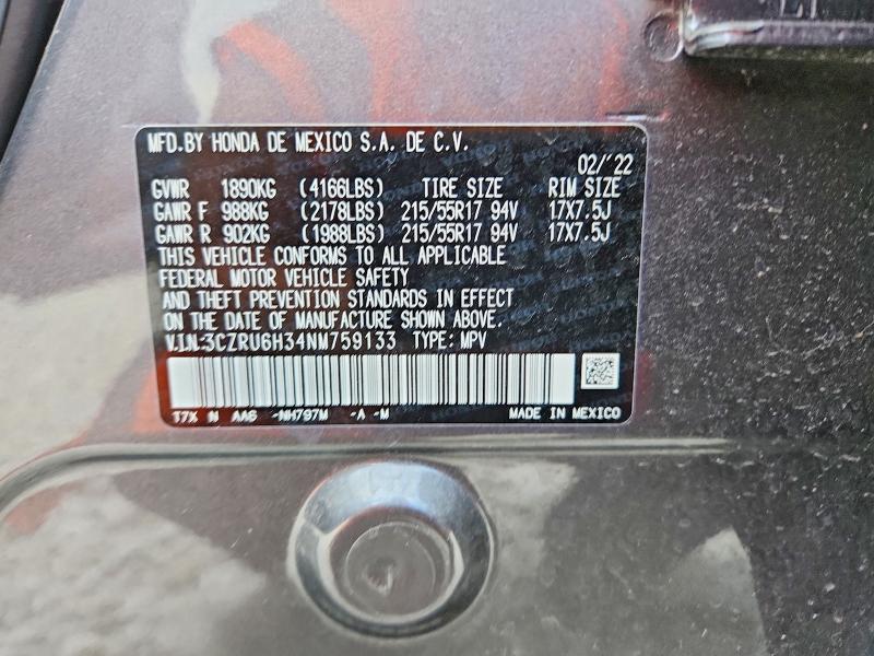 56246326 :رقم المزاد ، 3CZRU6H34NM759133 vin ، 2022 Honda Hr-v مزاد بيع