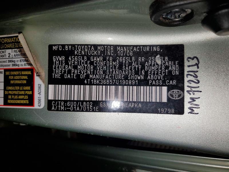 Продажа на аукционе авто 2007 Toyota Avalon, vin: 4T1BK36B57U190891, номер лота: 56899866