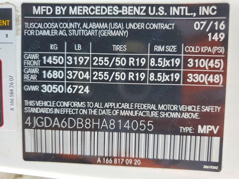 56251936 :رقم المزاد ، 4JGDA6DB8HA814055 vin ، 2017 Mercedes-benz Gle مزاد بيع
